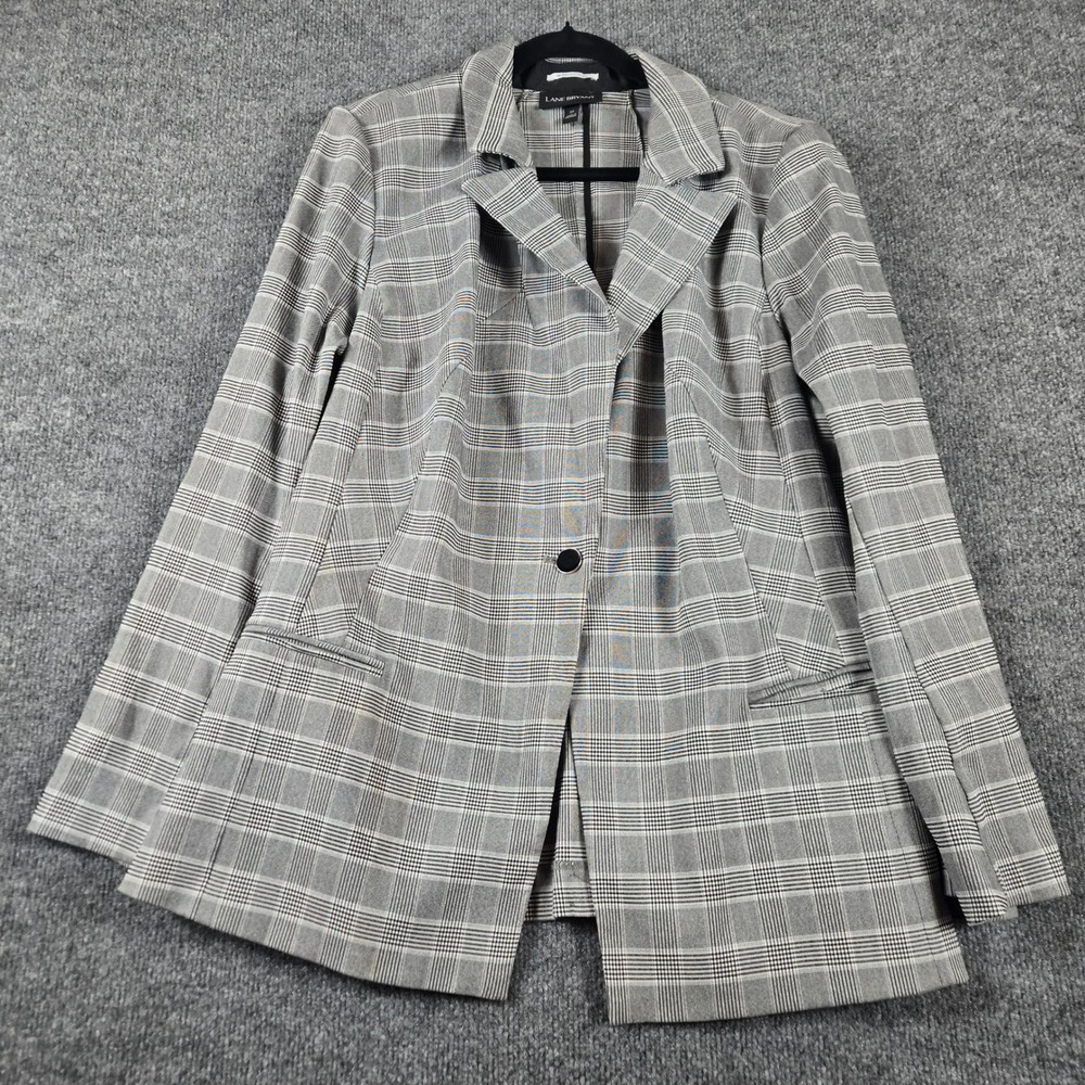 Lane Bryant Blazer Women 22 Grey Glen Plaid Single Button Office